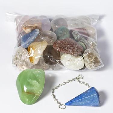 Imagem de Kit de Cristais Rolados e Pêndulo Naturais para Mesa Radiônica e Reiki