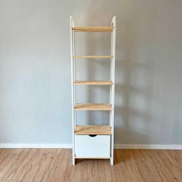 Imagem de Estante 6 Prateleiras de Madeira Pinus Linea Slim com Gaveta Natural e