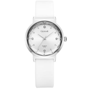 Imagem de RUYEOOK Relógio feminino de quartzo, mostrador de cristal, impermeável, pulseira de silicone, relógio de pulso esportivo analógico casual para estudantes de enfermagem, G706 - branco prateado, Casual