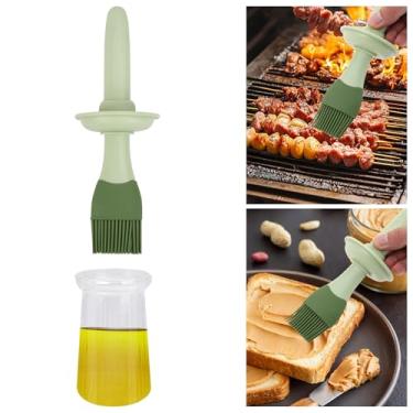 Imagem de STNRST-IN Dispensador de óleo com escova de silicone, garrafa de vidro de 200 ml para cozinha, tampa de escova de resistência ao calor 3 em 1 para cozinhar molho de vinagre, churrasco e fritar (verde)