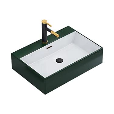 Imagem de Pias de banheiro 60 cm x 42 cm retangular bancada de cerâmica pia de vaso de banheiro pia de banheiro com ralo pop-up e torneira pia de vaso (cor: branco)