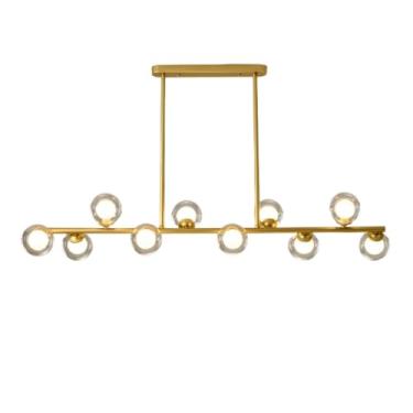 Imagem de Lustres de vidro de meados do século sobre a mesa, luminária pendente linear com abajur de globo de vidro branco leitoso para ilha de cozinha, sala de jantar, sala de estar (cor: dourado, ta