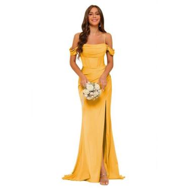 Imagem de Vestido de dama de honra Clothfun Satin Mostarda Amarelo Tamanho 12