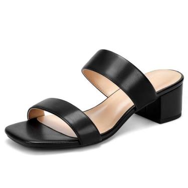 Imagem de Sandálias femininas DOBOLIN, saltos largos, bico quadrado, pretas