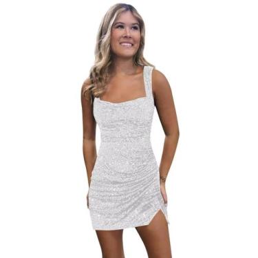 Imagem de Vestido de boas-vindas BOLENSYE branco de lantejoulas com fenda para a