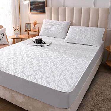 Imagem de Lençol com elástico Queen, ajuste confortável e permaneça no lugar, cor pura, antiderrapante, colcha, hotel, para quarto, dormitório, branco B 180 x 200 + 25 cm (branco C casal 135 x 200 + 25 cm)
