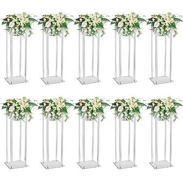 Imagem de 10 peças de vasos de acrílico transparente para centros de mesa de casamento 80 cm de altura, vasos de flores de acrílico