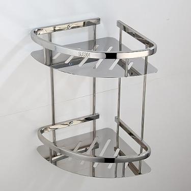 Imagem de Conjunto de acessórios de hardware de banheiro polido cromado 304 aço inoxidável escova higiênica kit combo montado na parede, suporte de papel 02 (prateleira de canto 02)