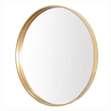 Imagem de Espelho de parede espelhos de banheiro espelho de parede redondo espelho de maquiagem moldura de metal espelho decorativo dourado para corredor quarto (tamanho: 60 cm)