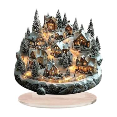 Imagem de Bothyi Placa de mesa com decorações de Natal, enfeites colecionáveis, display de mesa com base, placa de acrílico 2D, cena de neve, casa para o feriado, a