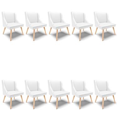Imagem de Kit 10 Cadeiras de Jantar Liz Corino Branco Pés Palito Natural - D'Rossi