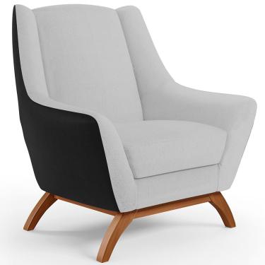 Imagem de Poltrona Decorativa Base Em Madeira Juliet D02 Corano Preto C-05 Linho Cinza D-315 - Lyam Decor