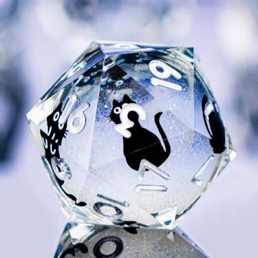 Imagem de ORIFANTOU DND Cat Dice Set Silvery White Sharp Edge Dice with Box, RPG D and D Dice Dungeons Dragons Role Playing Game Polyhedral Resin Dice Set D20 D12 D10 D8 D6 D4