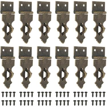 Imagem de FMHXG 12 peças de travas de coroa de placa de ferro, mini fivelas de metal com parafusos, ferragens de cadeado vintage de madeira e ferrolho de cadeado para joias, caixas de presente e casas de