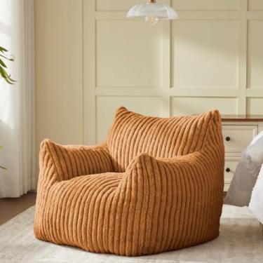 Imagem de Achicsofar Cadeiras gigantes para adultos e adolescentes, poltronas grandes com enchimento, confortável e felpuda, poltrona com apoios de braços para leitura de quarto e sala de estar (marrom, médio)