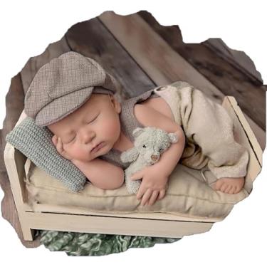 Imagem de Ylsteed Roupas de sessão de fotos para meninos recém-nascidos, 2 peças, adereços para fotografia de bebês recém-nascidos, terno de cavalheiro, roupas de fotografia, calças com suspensório para meninos
