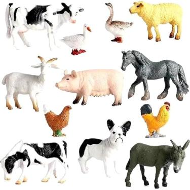 Imagem de Kit 10 Animais Da Fazenda Safari Zoo Pequenos De Borracha, pato, porco, vaca, galo, cachorro, cavalo, galinha