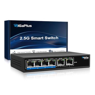 Imagem de GigaPlus Switch Ethernet Não Gerenciável De 6 Portas E 10 Gb Com 4 Portas Base-T De 2,5 G E 2 Portas Rj45 De 10 G. Capacidade De Comutação De 60 Gbps, Switch De Rede De 10 Gbps Para Nas/Pc De 2,5 G/