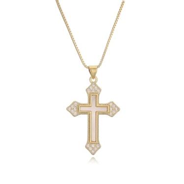 Imagem de Evena Colar de cruz hipoalergênico banhado a ouro 18 K com pingente, Medium, Latão, Sem Pedra Preciosa