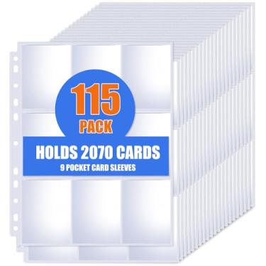 Imagem de Pacote com 115 folhas de fichário com 9 bolsos, capas para cartões colecionáveis para fichário de 3 anéis, comporta 2070 cartões, protetores de páginas para fichário adequado para MTG, TCG, beisebol