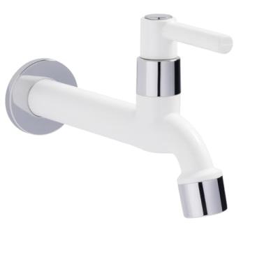 Imagem de Rede Multicoisas Torneira de Parede, Material ABS, Acabamento Brilhante, Branca, para Tanque/Lavanderia/Jardim, Montagem na Parede, 1/4 de Volta, com Arejador Removível, 1/2 Polegada