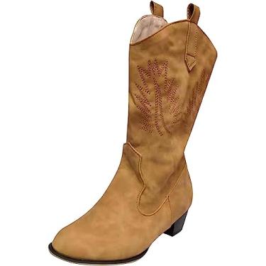 Imagem de Botas femininas de salto baixo até o tornozelo, com zíper lateral, sem cadarço, couro sintético, botas de salto médio, botas de salto alto e cano curto, Marrom, 35 BR