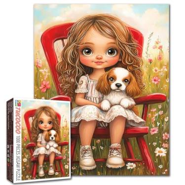 Imagem de Tucocoo Quebra-cabeça adorável para meninas, 1000 peças para adultos, cadeira filhote de cachorro flores estilo desenho animado para jogos desafiadores de atividades em família, artesanato faça você