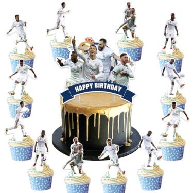 Imagem de 25Pcs Real-Madrid Birthday Party Supplies Pack Includes 1 Cake Topper 24 Cupcake Toppers for Real-Madrid Party Supplies