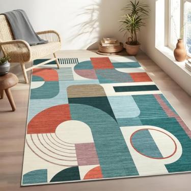 Imagem de Tapete lavável de 10 x 15 cm para quarto, boêmio, geométrico, pequeno, para entrada de sala de estar, tapete macio, antiderrapante, para sala de jogos, dormitório, azul multi, 12 x 15 cm
