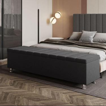 Imagem de Calçadeira Baú Recamier Estofado Queen 160 Cm ônix Corino Preto