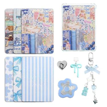 Imagem de JINGSEN Lindo conjunto de cartões de inserção para Kindle, 6 designs temáticos de livros com berloques para Kindle e plugues de poeira USB-C, para 11ª/12ª geração, 17,3 x 12,2 cm (azul)