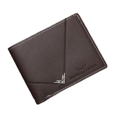 Imagem de Carteira masculina fina de couro dobrável – clipe para dinheiro e janela de identidade, suporte de 8 cartões para uso comercial/casual, carteira minimalista para cartão de crédito, Marrom, Minimalista