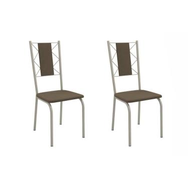 Imagem de Kit 2 Cadeiras Sala Jantar Lisboa 2c076nk Aço 2 Un Niquel-suede Cappuccino - Kappesberg