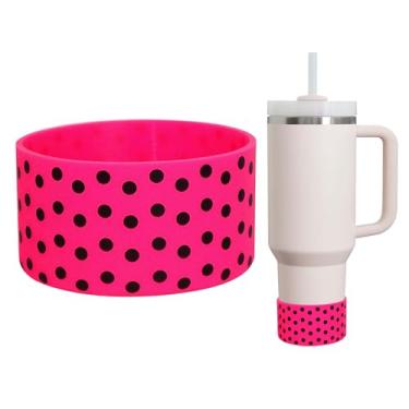 Imagem de Linda capa protetora para bota de silicone com estampa de bolinhas rosa choque 340.2 g-1,134.0 g para Stanley 1,134.0 g Tumbler, Hydro Flask, Owala, Yeti, Simple Modern, Iron Flask Tumbler Protective