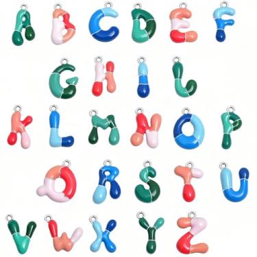 Imagem de stino Conjunto de colar com pingente de letra do alfabeto colorido, 26 peças de letras de bolha A-Z, pingentes de fabricação de joias, verde azul esmalte rosa, 21 mm x 11 mm