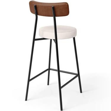 Imagem de Banqueta Baixa Cozinha Sala Jantar Bancada Milão L02 Couríssimo Marrom Linho Cru