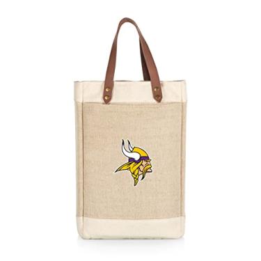 Imagem de PICNIC TIME NFL Minnesota Vikings Pinot – Bolsa de vinho isolada para 2 garrafas de juta – Sacola de vinho – Bolsa de presente para vinho, (bege)