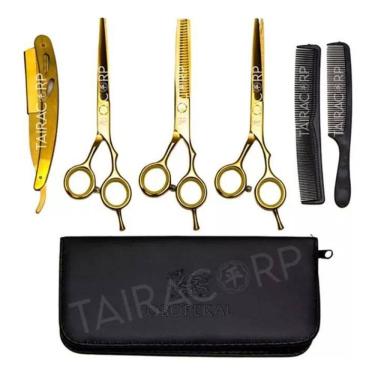 Imagem de 2X Kit 3 Tesouras Profissionais Navalha Cabeleireiro Barbeir
