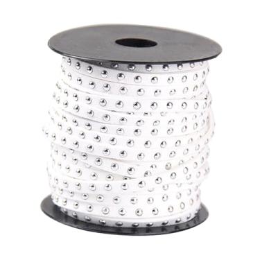 Imagem de oshhni Cordão de camurça sintética cravejado com rebites punk, 20 jardas, acabamento em tira de liga para costura, para colares, decoração de casa, Branco Prateado