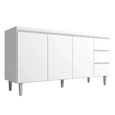 Imagem de Balcão Gabinete Cozinha Andreia 3 Portas 150cm S-t Ajl Branco