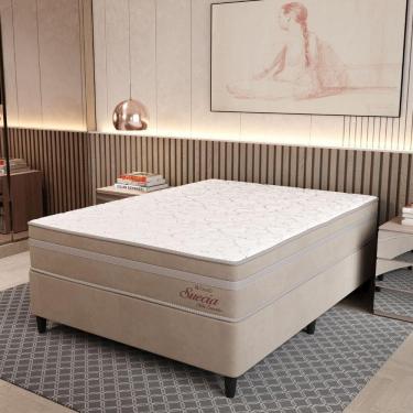 Imagem de Cama Box Casal (138x188) D26 Molas Ensacadas Creme Suede Suecia Topazio Colchões