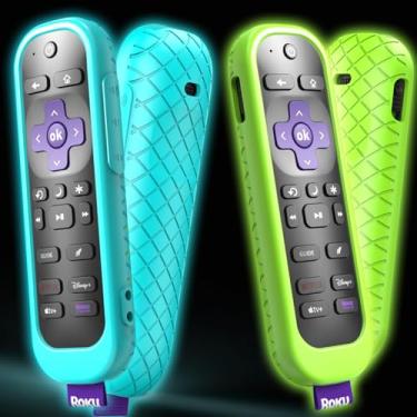 Imagem de Pacote com 2 capas para controle remoto Roku compatível com Hisense e TCL TV Stick, capa de silicone azul verde