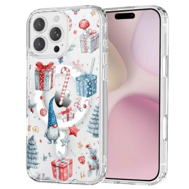 Imagem de OFQKOAKS Capa para iPhone 16 Pro, compatível com MagSafe, linda capa de telefone magnética festiva de Natal com sino de anão, capa protetora fina e transparente para mulheres e meninas