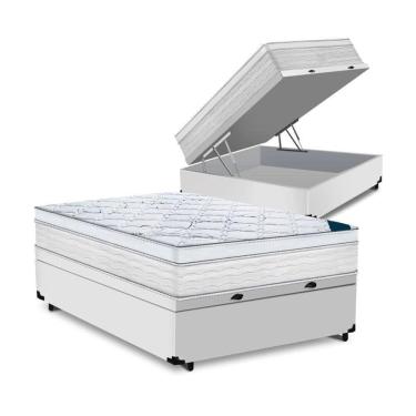 Imagem de Cama Box Baú Casal Tecido Sintético Branco Com Colchão Toronto Molas Ensacadas Branco D33