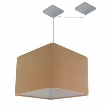 Imagem de Lustre Pendente Quadrado Com Desvio De Centro Vivare Md-4268 Cúpula Em Tecido 35x35cm - Bivolt Palha 127/220v