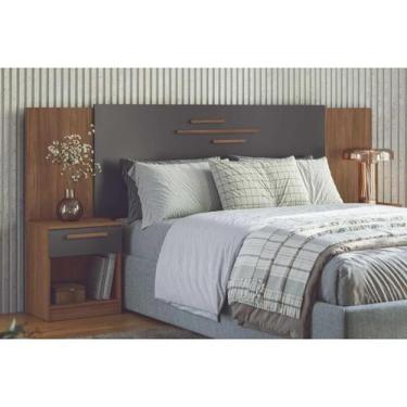Imagem de Painel Cama Box Madeirado Casal/Queen Loanda c/ 2 Mesas e 2 Gavetas Ja