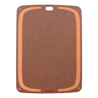 Imagem de BestCook Tábua de corte de fibra de madeira de cozinha, tábua de corte de madeira não porosa de alta densidade com sulco de suco e pés antiderrapantes, livre de BPA, segura para lava-louças, fácil de facas para pão de carne, frutas, marrom