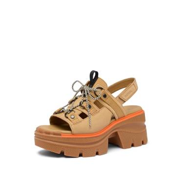 Imagem de Sorel Sandália plataforma de renda feminina Rein Cb, Caribou Buff/Preto, 38