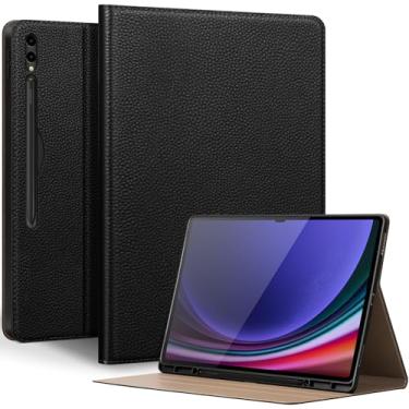 Imagem de Thryxop Capa de couro genuíno para Samsung Galaxy Tab S10 Ultra/S9 Ultra/S8 Ultra 14,6 polegadas com suporte para lápis | Capa protetora fina com suporte ajustável, despertar/hibernar automaticamente