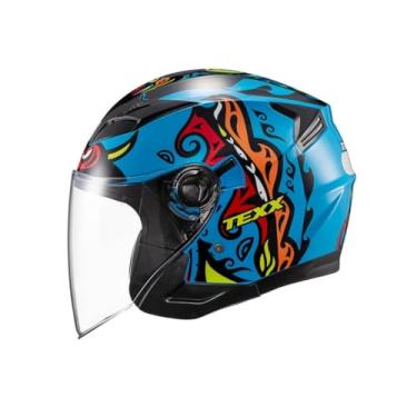 Imagem de Kit Capacete Texx Aberto Ugelio Hunger Azul Com Luva New Shoot Preta 4Xl Para Motociclistas